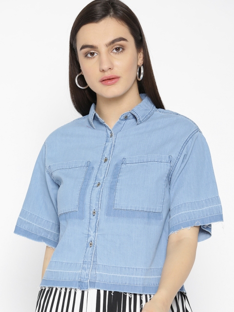 

NUSH Women Blue Regular Fit Faded Chambray Casual Shirt