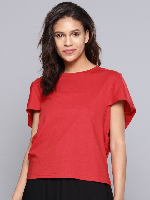

NUSH Women Red Solid Pure Cotton Top