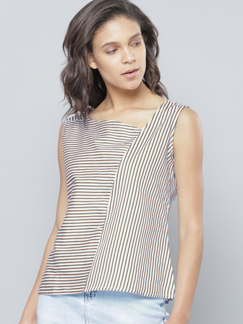 

NUSH Women Blue & Charcoal Grey Striped Top