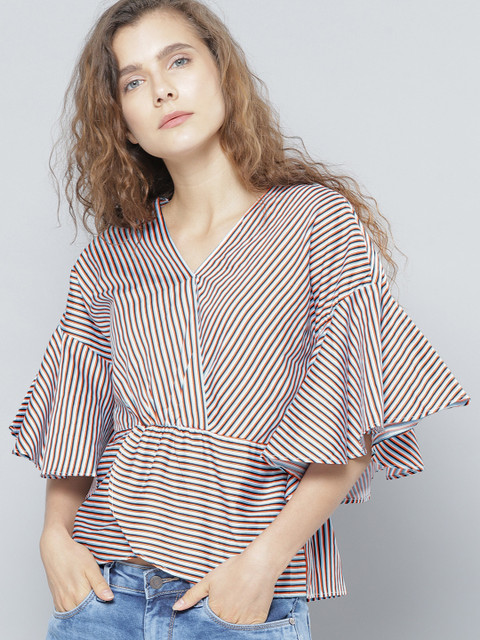 

NUSH Women Blue & Black Striped Top