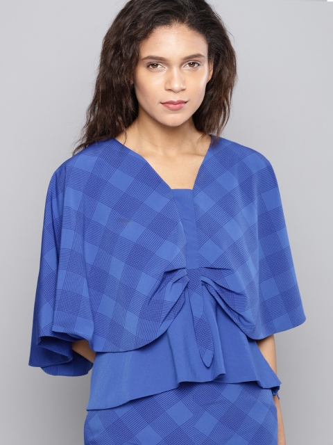 

NUSH Women Blue Checked Boxy Top