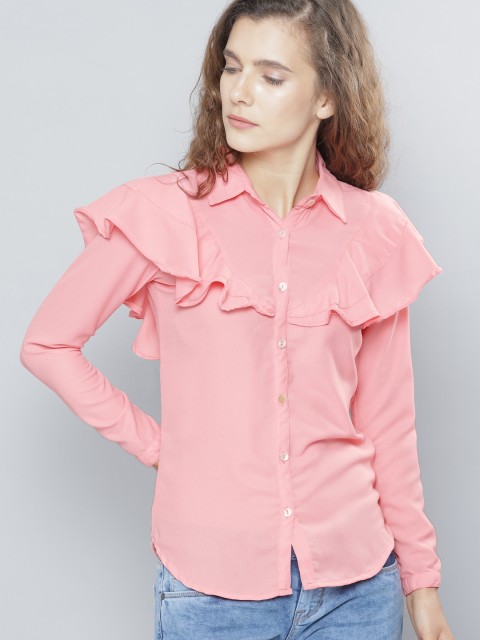 

NUSH Women Pink Regular Fit Solid Casual Shirt