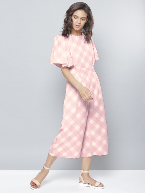 

NUSH Pink Checked Basic Jumpsuit