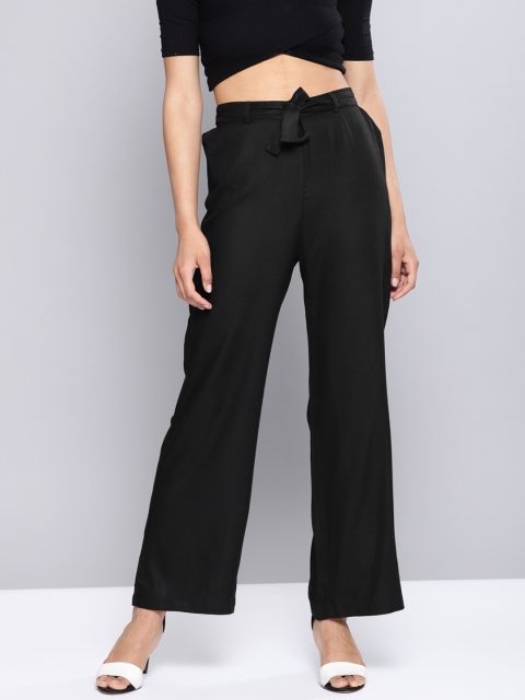 

NUSH Women Black Loose Fit Solid Parallel Trousers