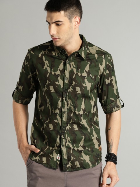 

Roadster Men Olive Green & Beige Printed Casual Shirt