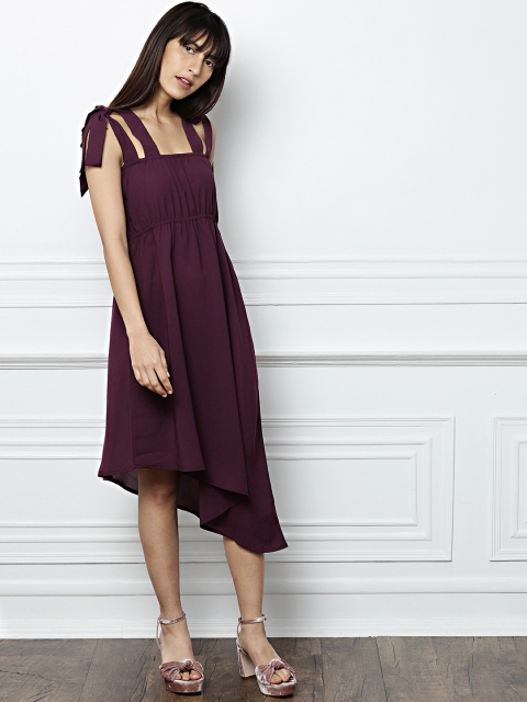 

all about you Women Burgundy Solid A-Line Dress