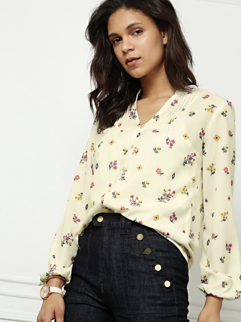 

all about you Women Cream-Coloured Printed Shirt Style Top