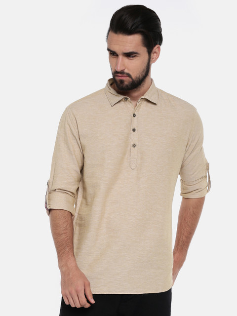 

Nature Casuals Men Beige Solid Slim Fit Straight Short Kurta