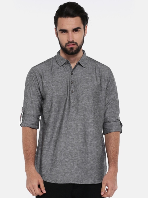 

Nature Casuals Men Grey Solid Straight Short Kurta