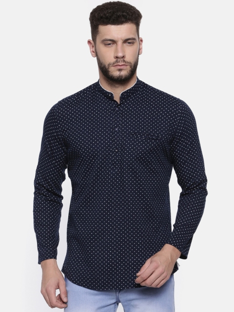 

British Club Men Navy Blue Printed Slim Fit Straight Kurta