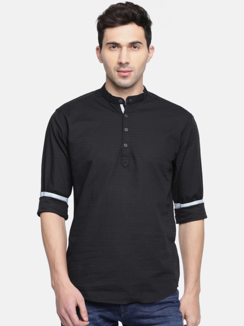 

British Club Men Black Solid Straight Kurta