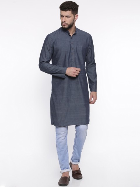

Nature Casuals Men Blue Solid Straight Kurta