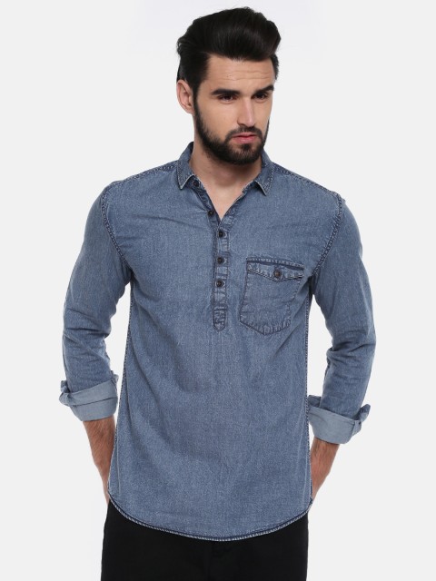

Nature Casuals Men Blue Solid Denim Straight Short Kurta