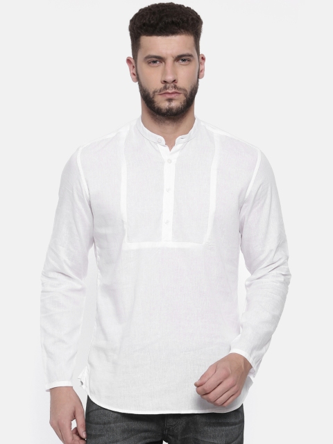 

British Club Men White Solid Straight Kurta