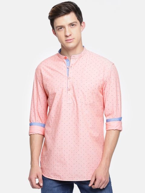 

British Club Men Orange Printed Straight Kurta