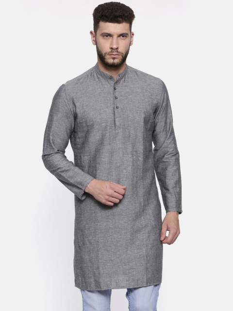 

British Club Men Grey Woven Design Straight Kurta