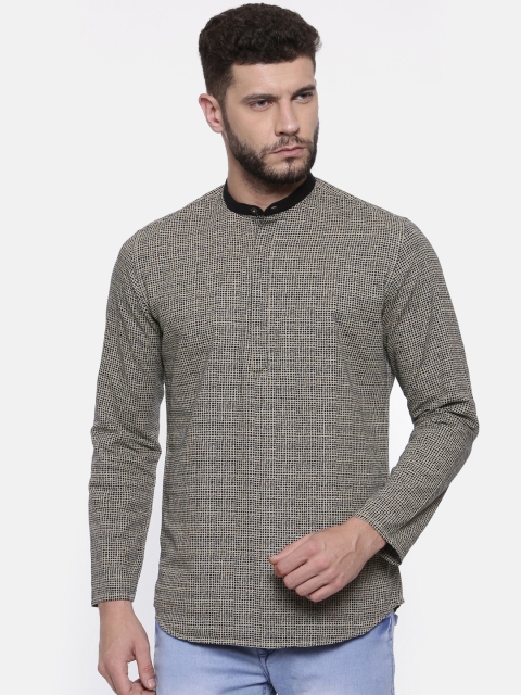 

British Club Men Beige & Navy Printed Straight Kurta