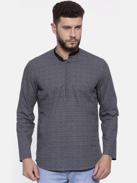 

British Club Men Grey & Navy Printed Straight Kurta