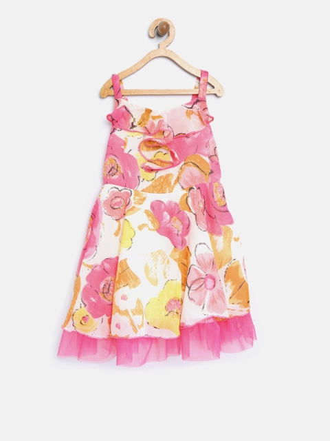 

Nauti Nati Girls Off-White & Pink Printed Fit and Flare Dress