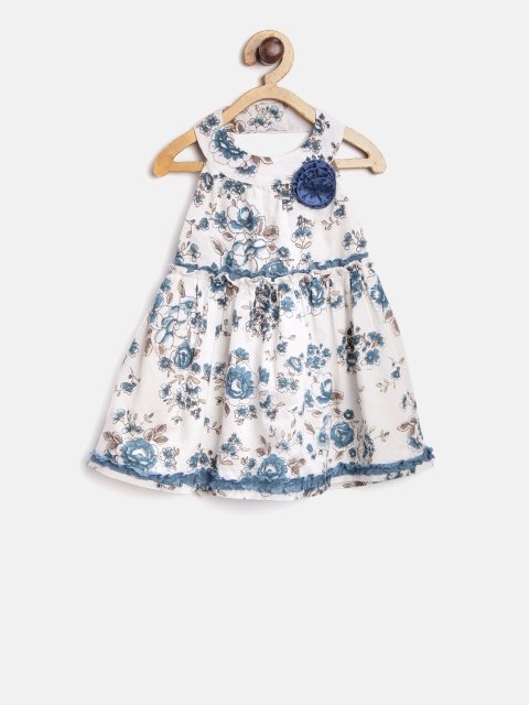 

Nauti Nati Girls White & Blue Printed Fit and Flare Dress