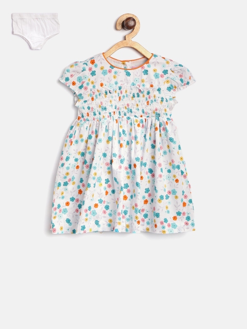 

Nauti Nati Girls White & Blue Printed Fit and Flare Dress