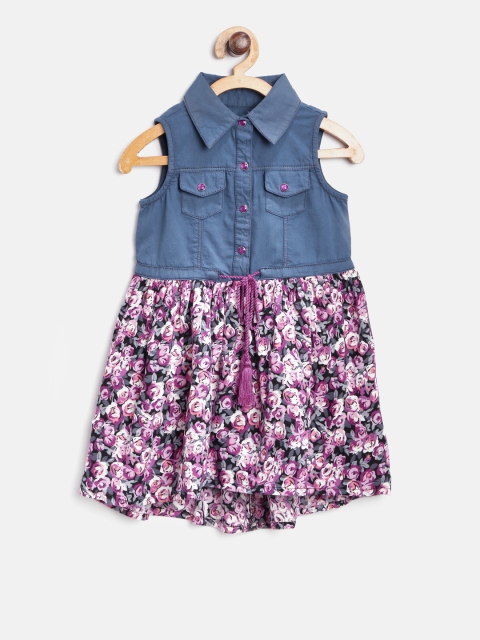 

Nauti Nati Girls Blue & Purple Printed Shirt Dress