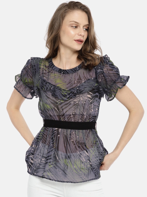 

all about you Women Black Printed Sheer Top