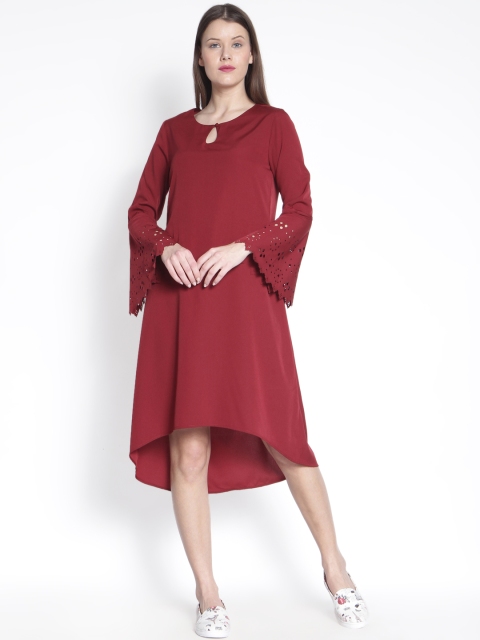 

RARE ROOTS Women Maroon Solid A-Line Dress