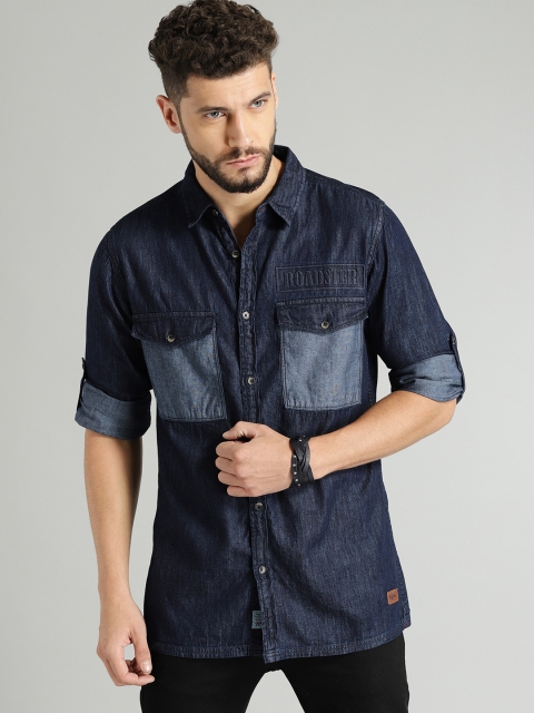 

Roadster Men Blue Regular Fit Solid Casual Denim Shirt