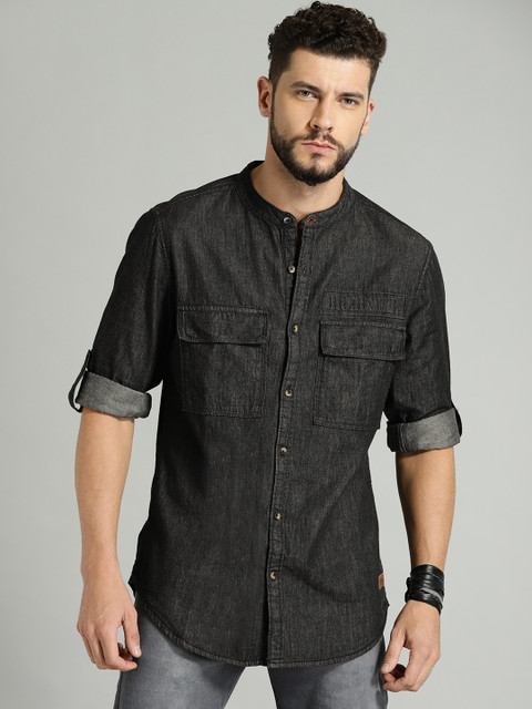

Roadster Men Black Regular Fit Solid Denim Casual Shirt