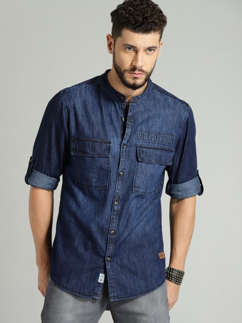 

Roadster Men Blue Regular Fit Solid Denim Casual Shirt
