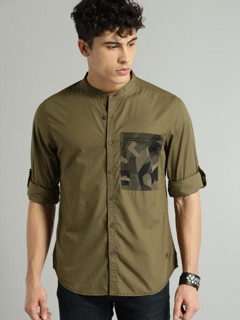 

Roadster Men Olive Green Regular Fit Solid Casual Shirt