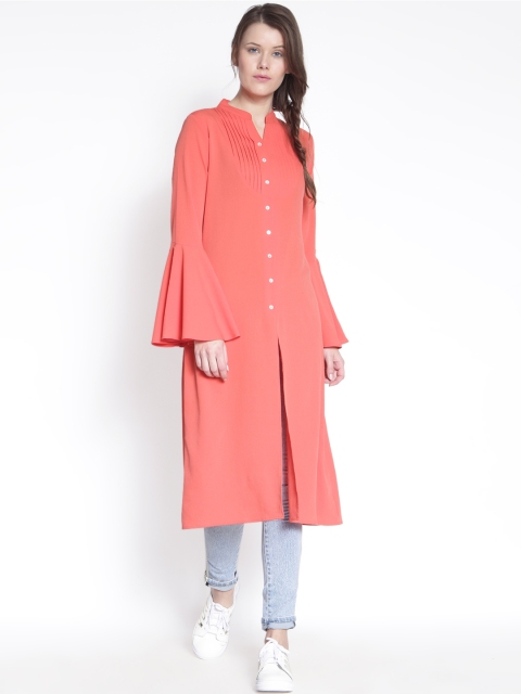 

RARE ROOTS Women Orange Solid Straight Kurta