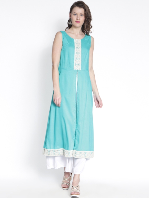 

RARE ROOTS Women Turquoise Blue A-Line Kurta