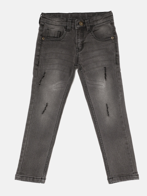 

YK Boys Charcoal Grey Mid-Rise Low Distress Jeans