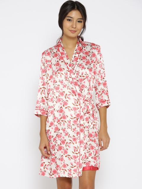 

Sweet Dreams Pink Solid Nightdress with Printed Robe