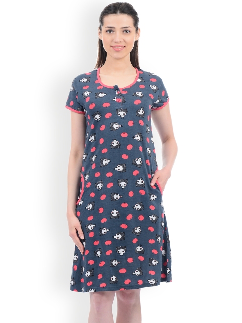 

Sweet Dreams Charcoal Grey & Pink Printed Nightdress NG-1817