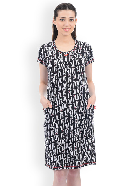 

Sweet Dreams Black & White Printed Nightdress NG-1917