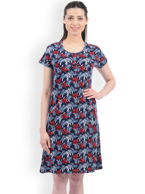 

Sweet Dreams Navy & Red Printed Nightdress NG-2317, Navy blue