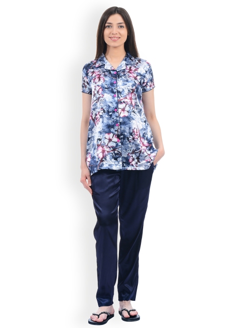 

Sweet Dreams Women Navy Blue & White Floral Printed Night Suit