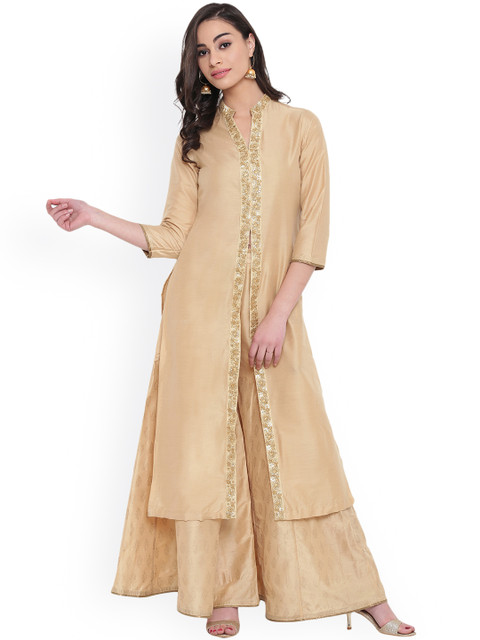 

studio rasa Women Beige Embroidered Kurta with Palazzos