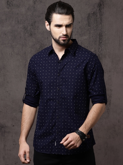 

Roadster Time Travlr Men Navy Blue Regular Fit Cotton Printed Casual Shirt