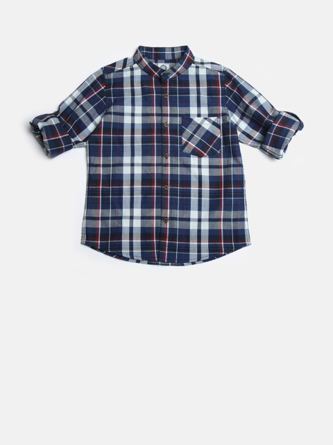 

YK Boys Navy Blue & White Regular Fit Checked Casual Shirt