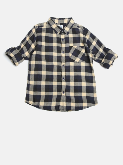 

YK Boys Black & Beige Regular Fit Checked Casual Shirt