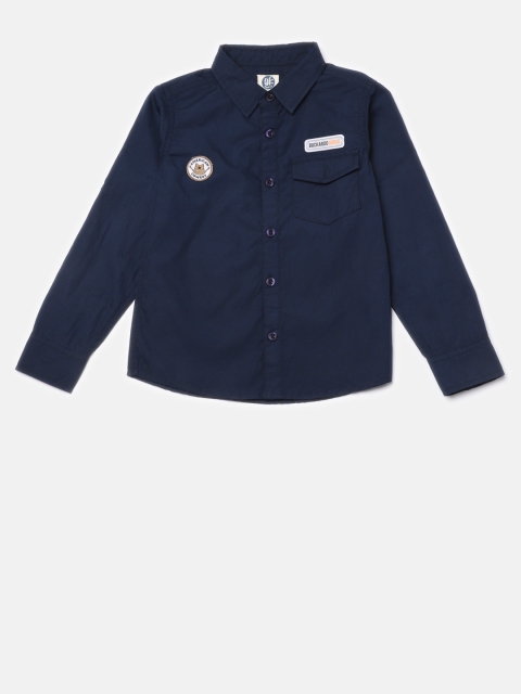 

YK Boys Navy Blue Regular Fit Solid Casual Shirt