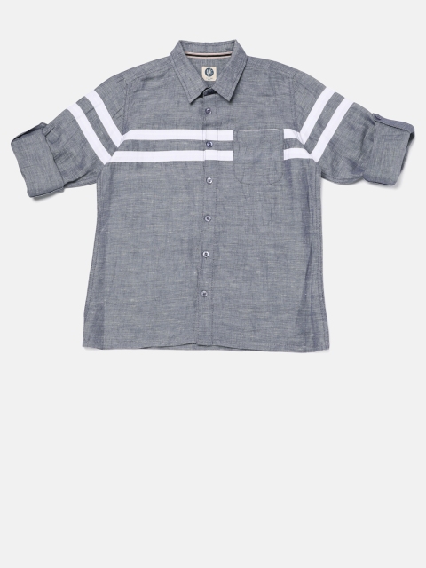 

YK Boys Blue Regular Fit Striped Chambray Casual Shirt