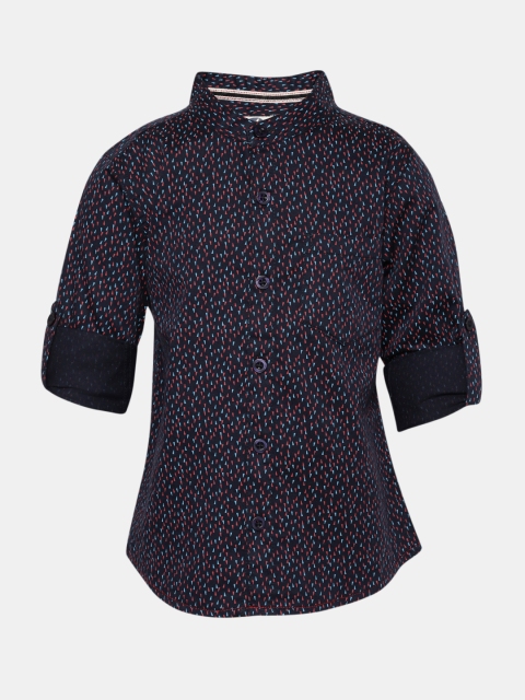 

YK Boys Navy Blue Regular Fit Printed Casual Shirt