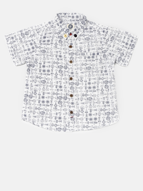 

YK Boys White Regular Fit Printed Casual Shirt