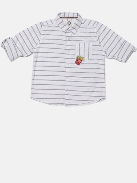 

YK Boys White & Blue Regular Fit Striped Casual Shirt