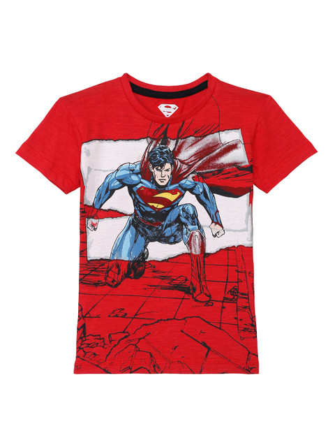 

Kids Ville Boys Pink Superman Printed Round Neck T-shirt, Red